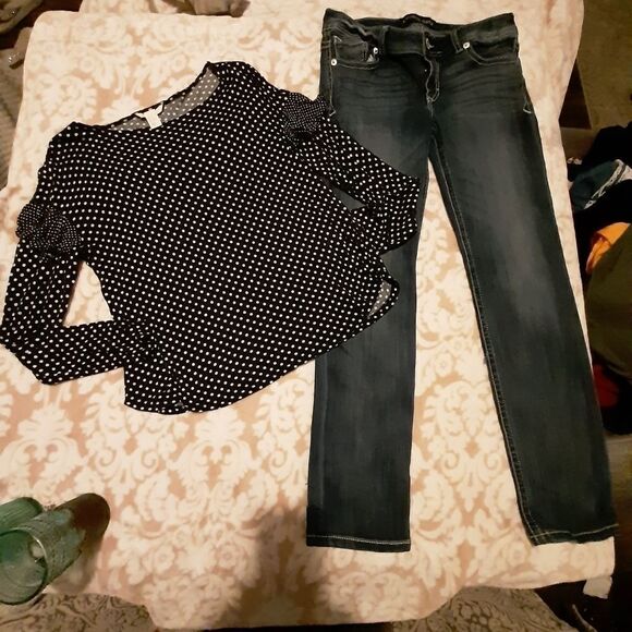 H&M polka dot sz med top Expess Jean's sz 8R - Picture 3 of 8